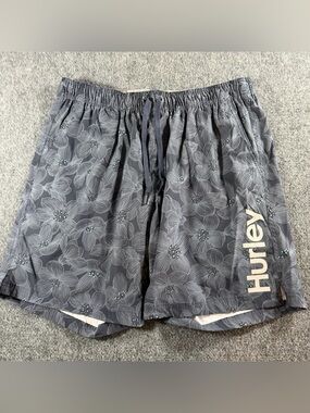 Hurley 8" Volley Swim Shorts Men's XXL Blue Floral Brief Liner Hybrid Land Water